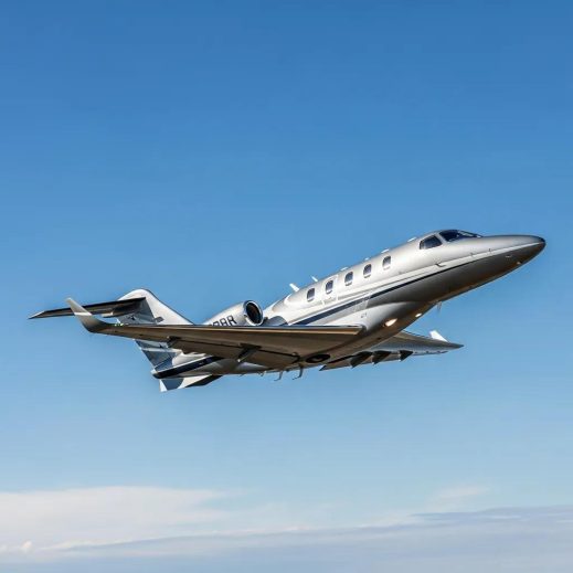 Charter-a ltd luxurious light jet in flight, representing affordable private flights and travel convenience