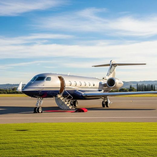 Charter-a ltd luxurious private jet on tarmac representing exclusive travel options