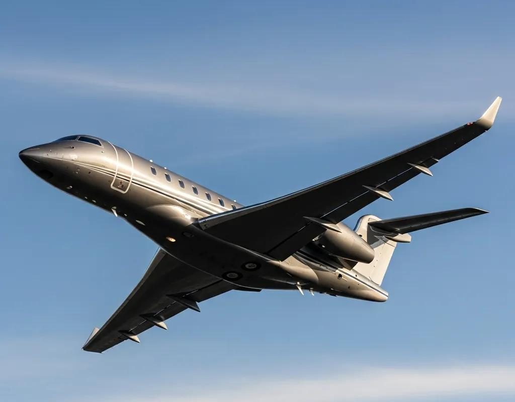 Super midsize jet in flight, representing luxury and performance in executive travel